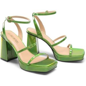 New DREAM PAIRS Metallic Y2K Platform Heels- Open Toe With Ankle Strap